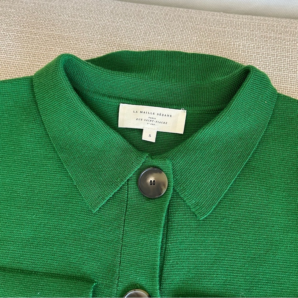 NEW Sezane Betty Cardigan - Green Knit Wool French Causal Soft - Picture 5 of 9